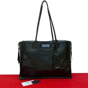 Prada with Card Logo Leather Tote Semi Shoulder Bag